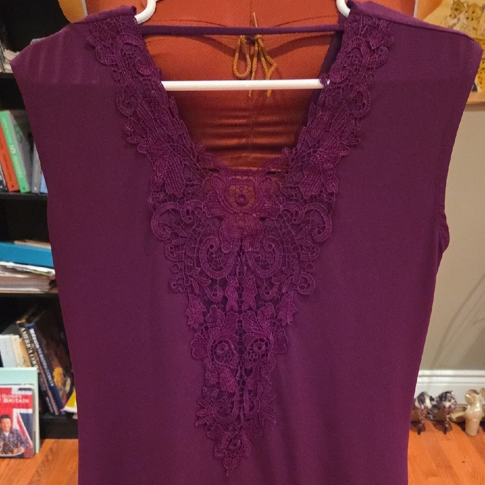 Reitmans Sleeveless Lace-Back Shell in Deep Berry - Picture 5 of 6